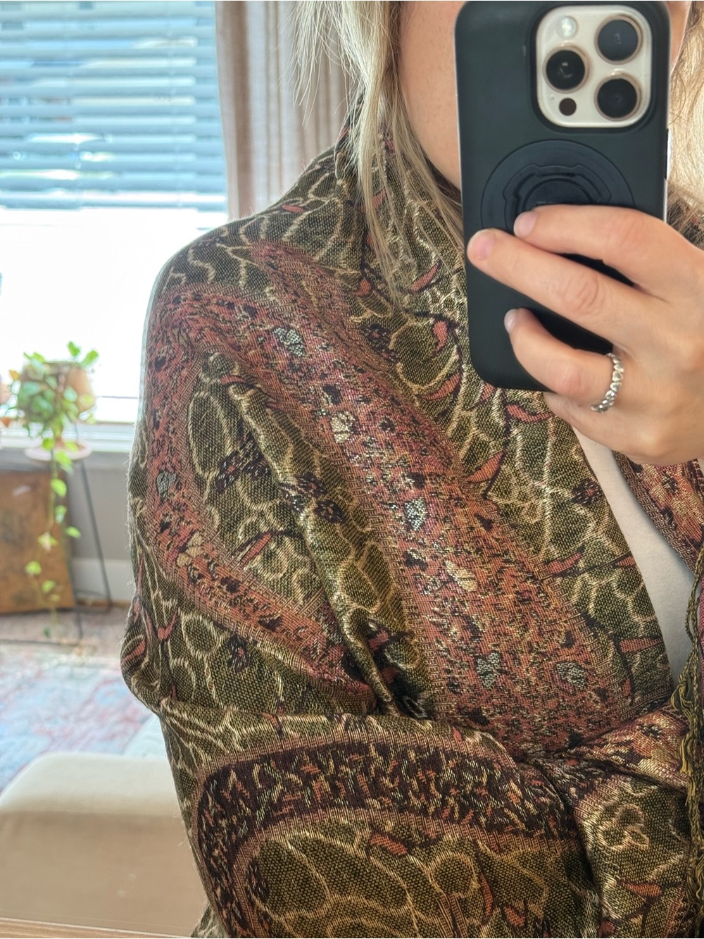 Pashmina Olive Green & Dusty Rose Paisley Wrap